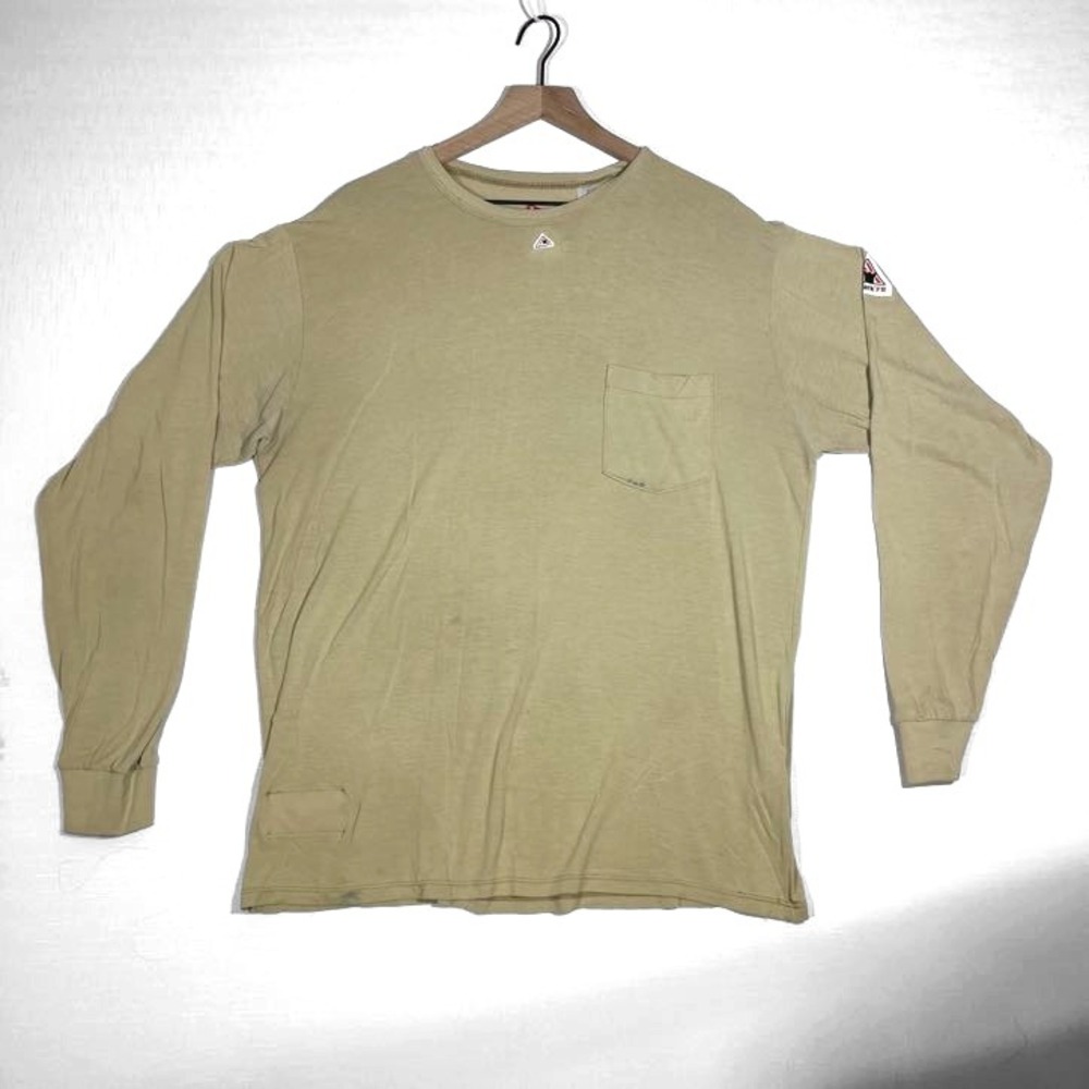 Bulwark Mens‎ XL Tan Long Sleeve Flame Resistant Pocket T-Shirt Khaki WORKWEAR